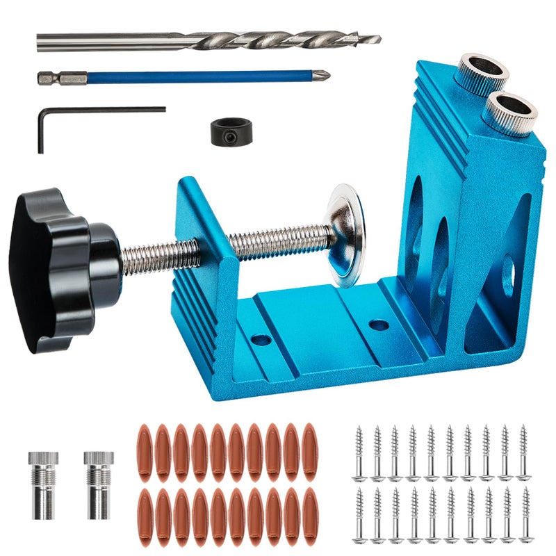 EUASOO Pocket Hole Jig Kit with Drill Guide Joint Pocket Hole Jig 15 Degree Woodworking Inclined Hole Adjustable DIY Woodworking Tools Carpentry Locator - Image 1